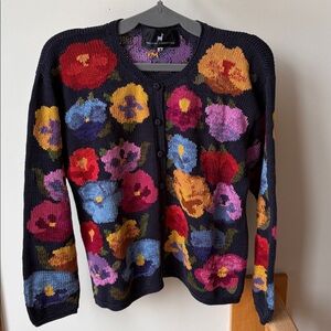 Peruvian Connection Stunning Allover Floral Intarsia Cardigan Sweater Small 🌺